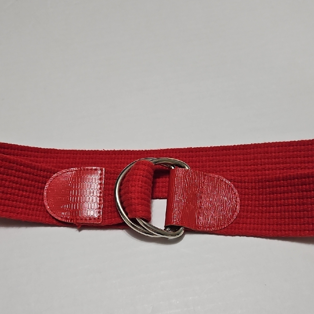 Elegant Wide Red Adjustable Belt with Silver Buckle Size M